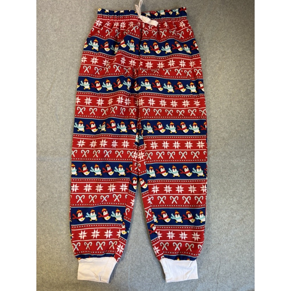 Fair Isle Christmas Pajamas Penguin Candy Cane Holiday Lounge Pants Retro XS